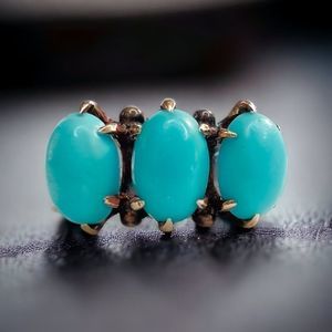 14k Yellow Gold Antique Turquoise Ring Size 6.25 Victorian Estate Vinage 1.6g